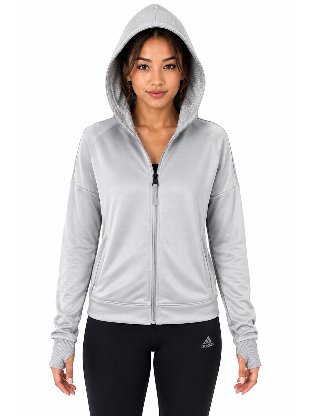 adidas TWNTY 4SVN Women's M Gray Hooded Track Jacket 2017 24/7 Zip Up